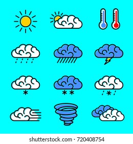 Weather icons set vector illustration. Line art of weather icons.