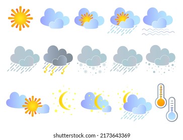 Iconos del tiempo. Iconos vectores del tiempo. El clima. Nubes vectoriales