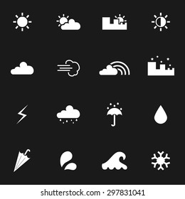 Weather icons. Set of weather icons. Vector. Silhouette. White icons. Black background