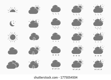 Weather Icons set - Vector silhouettes of snow, storm, rain, cloud, sunny, wind and moon for the site or interface