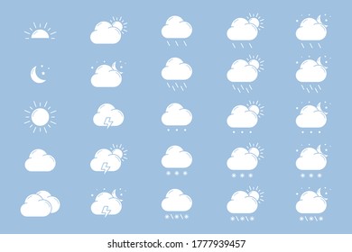 Weather Icons set - Vector silhouettes of snow, storm, rain, cloud, sunny, wind and moon for the site or interface