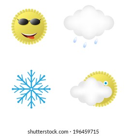 Weather icons set for web applications. Sun, cloud and snowflake.