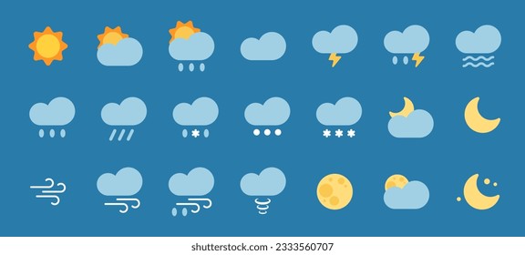 Iconos climáticos establecidos para web, aplicaciones, stickers. vector aislado.