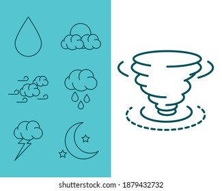iconos meteorológicos fijados con la tormenta de luna de viento twister de la línea de luna de la luna ilustración vectorial