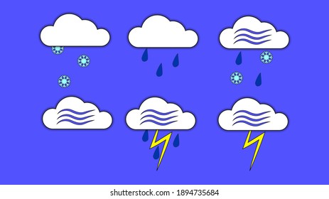 Wettersymbole mit Schatten 6 Typen EPS10 editierbar