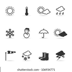 Weather icons  in single color. Transparent shadows placed on separated layer.
