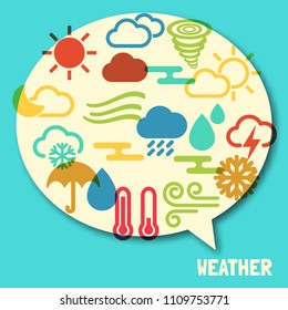 weather icons in speech bubble, vector flat