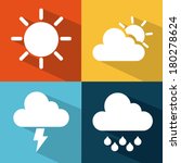 Weather icons of summer, rain, and cloudy days, vector illustration