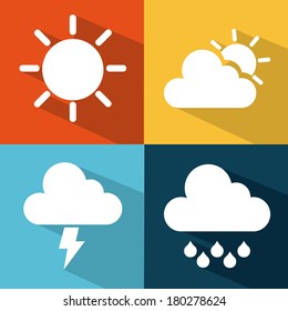 Weather icons of summer, rain, and cloudy days, vector illustration