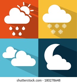 Weather icons of summer, rain, and cloudy days, vector illustration