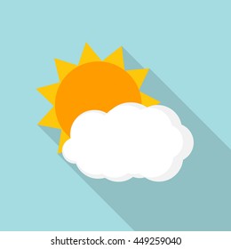 Weather Icons with Sun and Cloud in Flat Style with Long Shadows EPS10