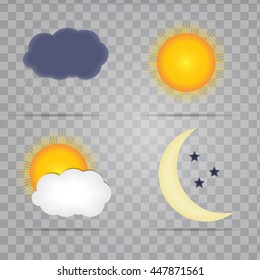 Weather Icons with Sun, Cloud, Rain and Moon Vector Illustration EPS10