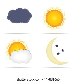 Weather Icons with Sun, Cloud, Rain and Moon Vector Illustration EPS10
