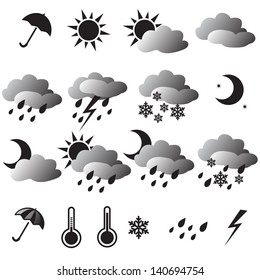 Weather Icons: sun, cloud, snow, rain, umbrella