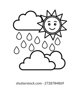 Weather icons with sun clouds coloring book pages for children