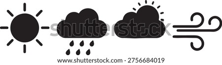 Weather Icons: Sun, Rain Cloud, Cloudy Sun, and Wind