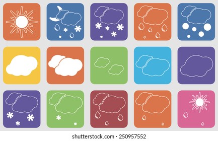 Weather icons & symbols. Set of isolated colorful buttons. Vector illustration