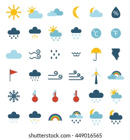 Weather icons thin line style flat design travel storm fog cold rainy climate