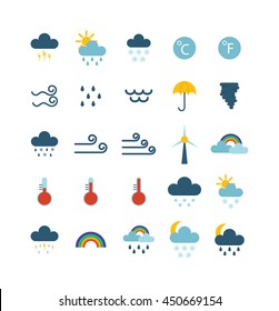 Weather icons thin line style flat design travel storm fog cold rainy climate