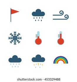 Weather icons thin line style flat design travel storm fog cold rainy climate