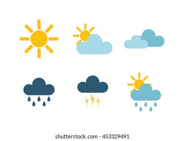 Weather icons thin line style flat design travel storm fog cold rainy climate
