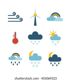 Weather icons thin line style flat design travel storm fog cold rainy climate