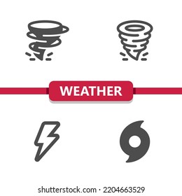 Weather Icons - Tornado, Twister, Storm, Hurricane, Lightning Bolt. Professional, pixel perfect icons. EPS 10 format.