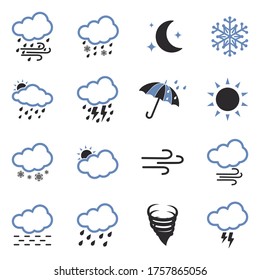 Weather Icons. Two Tone Flat Design. Vector Illustration.