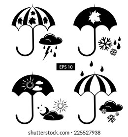 weather icons, umbrella black vector