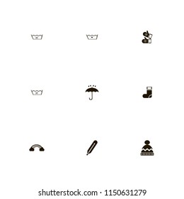 weather icons. umbrella, thermometer, delicate gentle degrees and mittens vector icons set