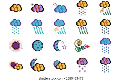 weather icons for use in applications, on web pages, printing on fabric and paper