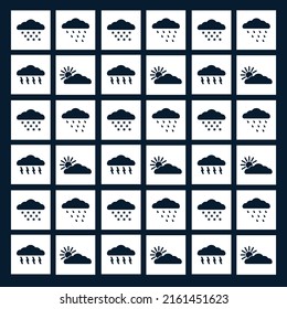 Weather icons vector background, color blue flat style