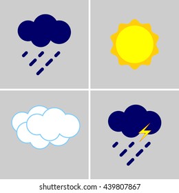 weather icons vector. forecast collection. The sun. Rain. Cloud. Drops. Storm, thunder. Clouds with droplet.