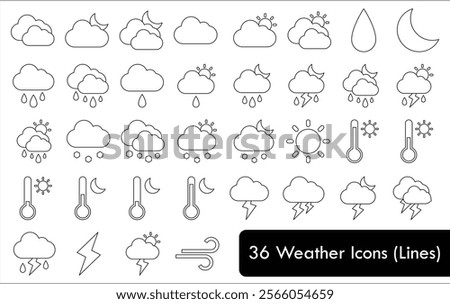 Weather Icons, Vector icons, Icon pack, color, lines, fill, Icons, summer, winter, rain, day, night