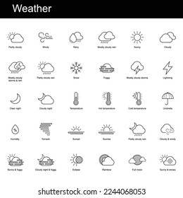 Iconos meteorológicos Conjunto de vectores. 30 de iconos negros de alto nivel.