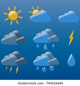 Weather icons vector set with clouds sun rain