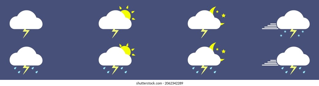 Weather icons vector set. Set of meteorological icons. Rainfall icons. Weather conditions icons in flat style. Vector illustration.