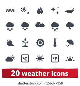 Weather icons: vector set of seasons, meteorology, natural phenomena signs