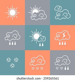 weather icons vector set, sun, rain, clouds, snow
