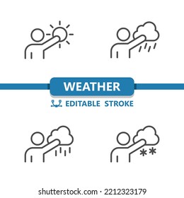 Weather Icons. Weatherman, Weather Man, Meteorologist, Rainbow, Forecast. Professional, Pixel Perfect Icons. EPS 10 Format. Editable Stroke.