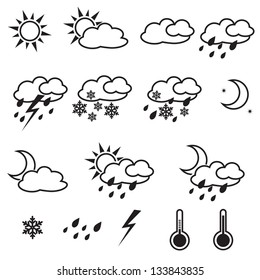 Weather Icons with White Background,  sun, cloud, snow, rain
