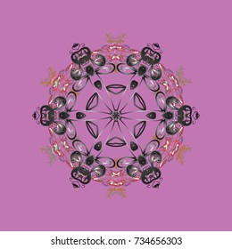 Weather illustration ice collection. Vector. Xmas frost snow flake isolated silhouette symbol. Winter christmas snow flat crystal element. Snowflake vector icon background violet, gray, brown color.