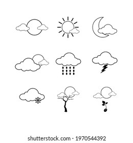Weather illustration outline icons set