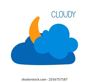 Weather illustration showing cloudy conditions with moon and clouds at night