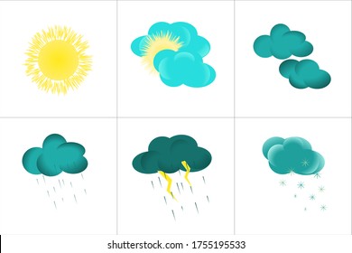 Imagen del clima, soleado, nublado, lluvioso, lluvioso, nublado, nieve. Se puede usar para ilustrar eventos climáticos.