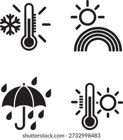 Weather including snowflake thermometer sun rainbow umbrella and rain drops Keywords: weather