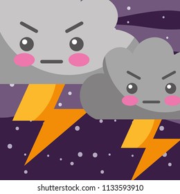 weather kawaii thunder clouds cartoon