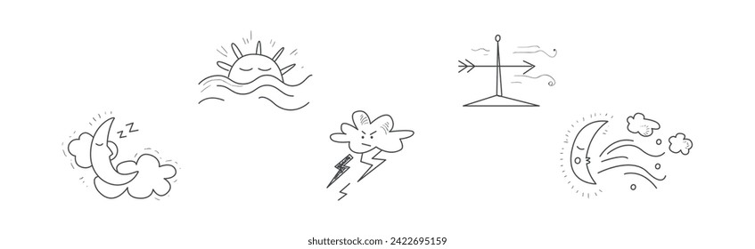 Weather Line Drawn Element and Sign Vector Set