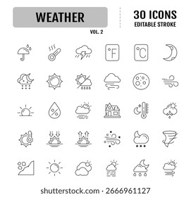 Weather Line Editable icon set. Editable stroke. Vector illustration