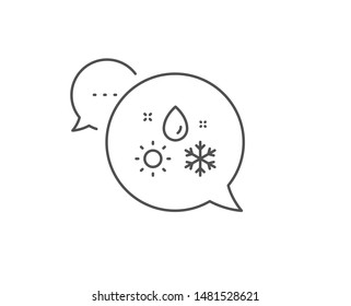 Weather line icon. Chat bubble design. Winter snowflake sign. Sun and rain symbol. Outline concept. Thin line weather icon. Vector